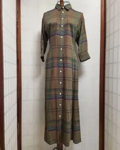 チェック柄ロングシャツワンピース