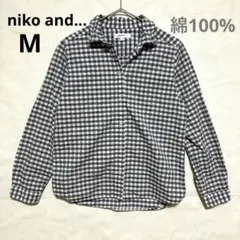 niko and ギンガムチェック柄シャツ 綿100% トップス 紺 白 M
