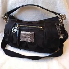 COACH poppy 2way ショルダーバッグ ブラック　シグネチャー