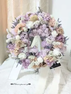 ✿春の優しい淡色リース✿薄パープル×桜色✿ドライフラワーリース*ギフト　母の日