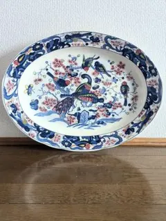 昭和レトロ 楕円形 大皿 鳥と梅柄 伊万里焼？有田焼？