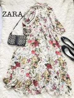 ＊ZARA＊春色 花柄 フレアワンピース Aライン 総柄