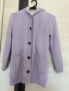 フード付き薄紫ケーブル編みジャケット 140