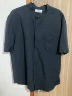 ユニクロ　コットンリネン　スタンドカラーシャツ　M ブラック