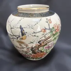九焼 花と鳥の絵柄 陶器製花瓶