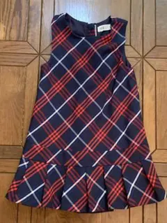 ワンピース　110 H&M チェック　プリーツ　ネイビー