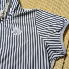 Black&White半袖ナイロンジップパーカーストライプグレー×黒背中メッシュのサムネイル