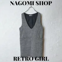 レトロガール　ノースリーブチュニック　Vネック　ブラック　ホワイト　シンプル　M