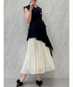 dazzlin ダズリン アシメプリーツトレンチワンピース M インディゴブルー