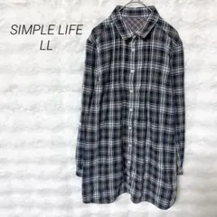 シンプルライフ チェック柄 ロングシャツ 綿100 カジュアル 大きいサイズ