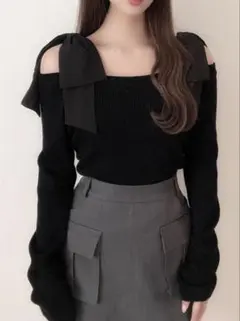 GRL オフショルダーリボンストラップニットトップス