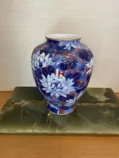 【宮内庁御用達】深川製磁 有田焼 花瓶 染錦 牡丹 菊 金彩 富士流水マーク