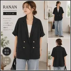 RANAN ラナン テーラードジャケット 半袖 ブラック M 金ボタンのサムネイル