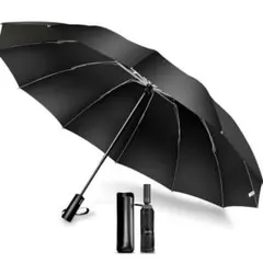 黒折りたたみ傘【豪雨対策用】超大12本骨ワンタッチ自動開閉 ・逆折り式 超撥水