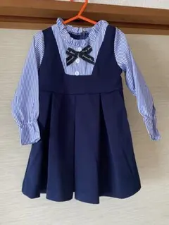 ネイビーとストライプのフォーマルドレス　カジュアル　結婚式　卒入園式　七五三