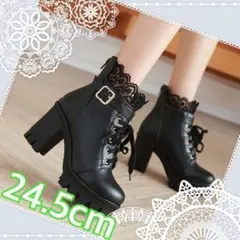 地雷　ブーツ　リボン　秋冬　24.5 ショートブーツ