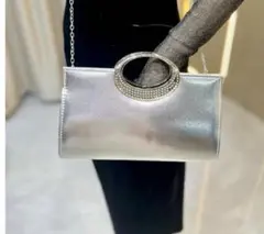 パーティーバッグ メタル ストーン シルバー クラッチバッグ チェーン付き