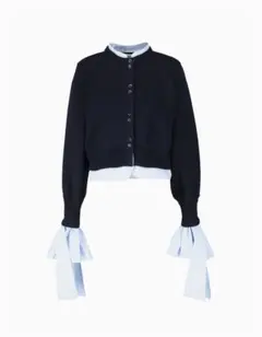 bibiyニットカーディガン　ネイビー 裾丸Vネックニットカーディガン レディース(M ネイビー): 東京