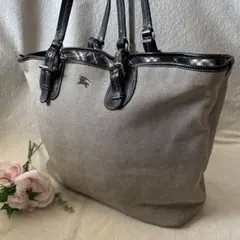 バーバリーブルーレーベル　トートバッグ　ロゴ　刺繍　ノバチェック　牛革　大容量