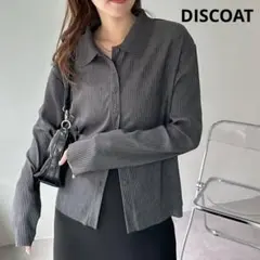 DISCOAT 衿付きプリーツ前開きプルオーバー　シャツ　長袖