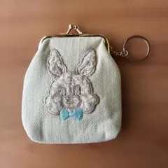 うさぎ刺繍 がま口 コインケース キーリング付き