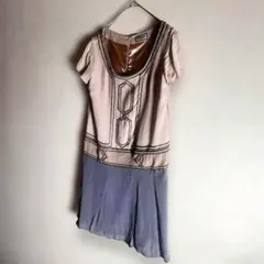 ビーズ刺繍シルクドレス ビジュー騙し絵ワンピ シフォン バイカラー