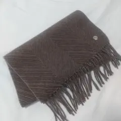 メンズ マフラー ヘリンボーンデザイン ブラウン ワンポイント刺繍 ウール100