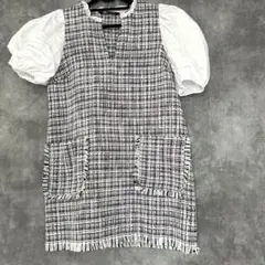 ZARA☆ツイードチェック柄フリンジ付きミニワンピース