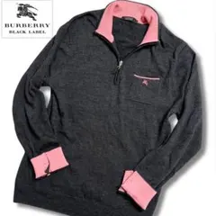 美品✨バーバリーブラックレーベル ハーフジップ ニット セーター ロゴ刺繍