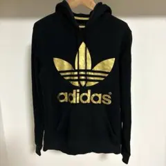 adidas originals プルオーバーパーカー ゴールド ロゴ ブラック