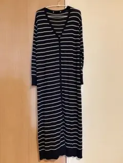 ZARA ネイビー/ホワイトストライプ ロングカーディガン