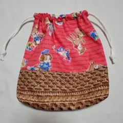 レトロアニマル柄の巾着袋