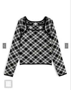 【タグ付き】GRL　チェック柄パールビットニットトップス［pm829］ ブラック