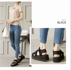 【Vivian】厚底トリプルベルクロスポーツサンダル ブラック L 24.5cmのサムネイル