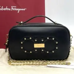 極美品● フェラガモ 2way ショルダーバッグ ガンチーニ ブラック レザー