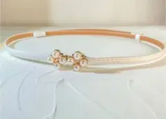 ホワイトパール装飾細身ベルト
