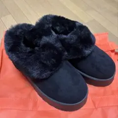 美品 ムートン ショートブーツ ブラック 厚底ムートンブーツ