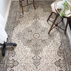 超大判 レア172×270アイボリー×グレージュカーキ トルコヴィンテージ