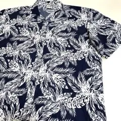 ハワイアンプリント 半袖シャツ 5XL メンズ　ネイビー　白