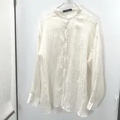 ナノユニバース　シアー　ワッシャーバンドカラーシャツ　アイボリー　フリーサイズ