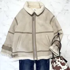 美品 21AW ファーファー レザーライク ボンバージャケット ストレッチ
