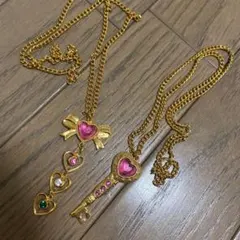 ハート型ペンダントと鍵のネックレスセット　お祭りネックレス
