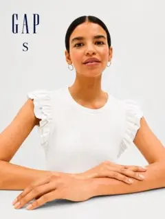 【GAP】フリルスリーブ リブトップス（Ｓ）ホワイトのサムネイル