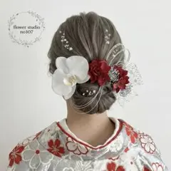 胡蝶蘭髪飾り　銀×赤　髪飾り　和装髪飾り　卒業式髪飾り　成人式髪飾り　袴　和装