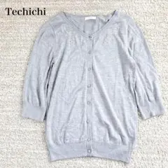 テチチ Vネックカーディガン 羽織り 七分袖 花柄刺繍 リブ編み 綺麗め 洗えるのサムネイル