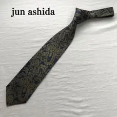 ジュンアシダ ネクタイ 濃紺×ゴールド 高級織柄 シルク素材【n5780】