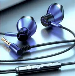 ダークブルー カナル型イヤホン ハイレゾ 重低音 マイク3.5mmジャック