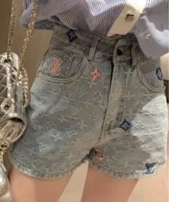 刺繍デニムショートパンツ