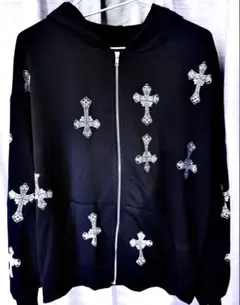 SHEIN 黒 クロス模様 パーカー 地雷 十字架モチーフ