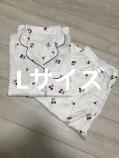 【美品】GU さくらんぼ柄 パジャマ ルームウェア 上下セット　白 一度着用